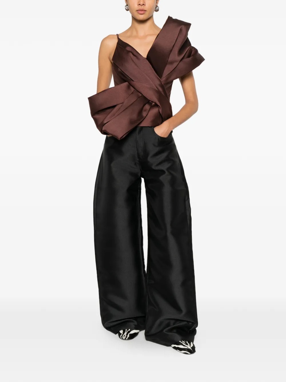 FWRD Revolve Marques’Almeida Heavy Satin Bow Top Brown